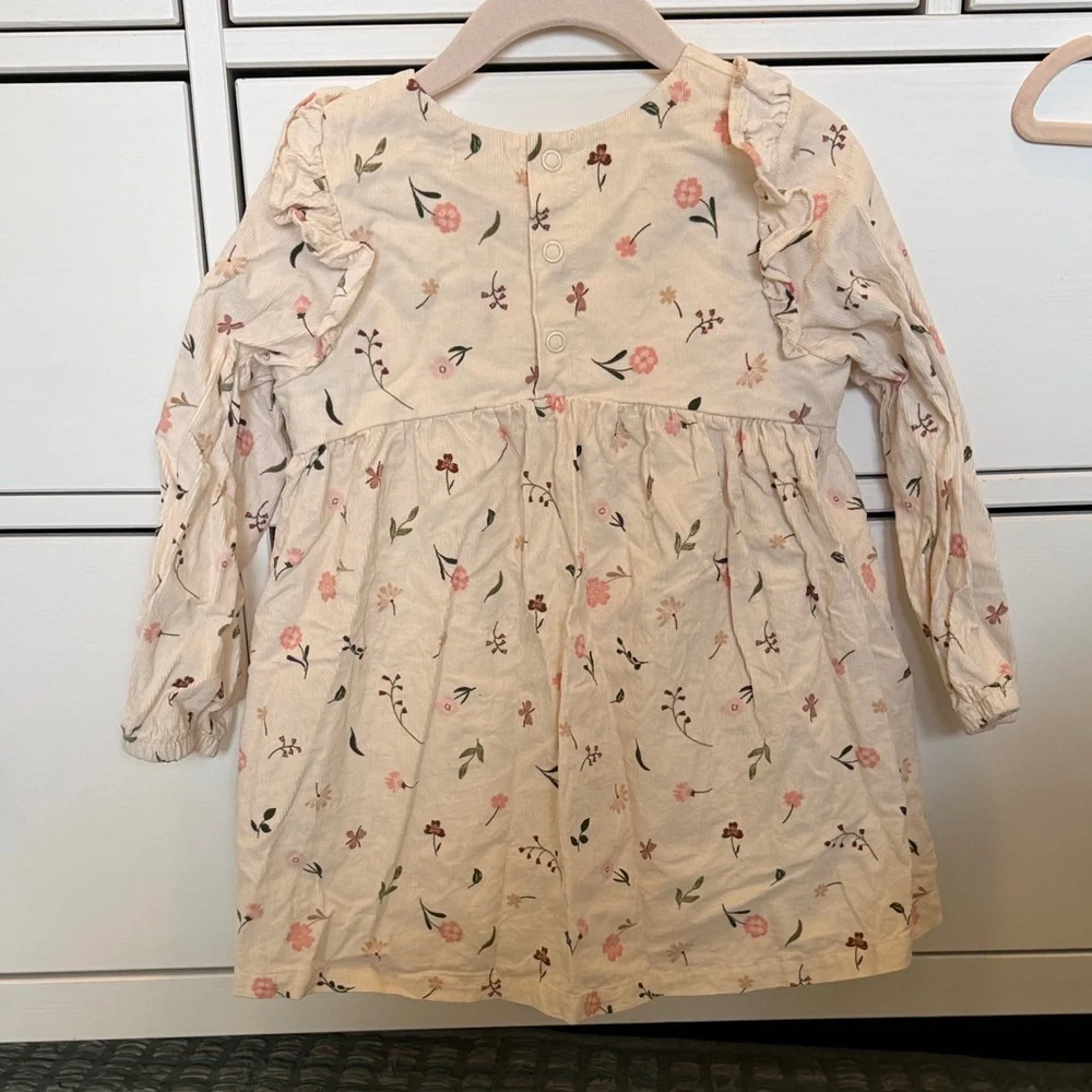 Angel Dear Cream Floral Long-Sleeve Dress with Pink Accents